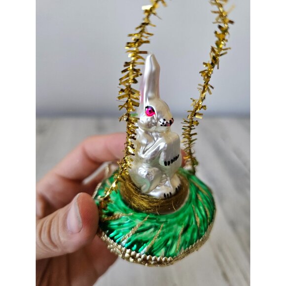 Vintage inge glas rabbit bunny easter Basket ornament RARE glass Xmas tree - Picture 7 of 8